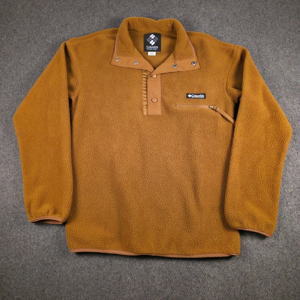 Columbia Fleece Pullover Mens XS Brown Helvetia Half Snap Sherpa Jacket EM0371